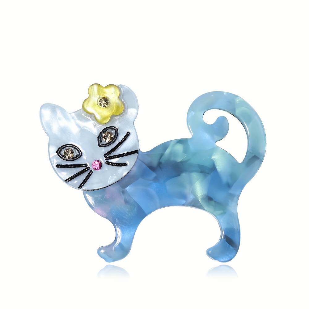 Handcrafted Acrylic Cat Animal Brooch, Holiday Gift